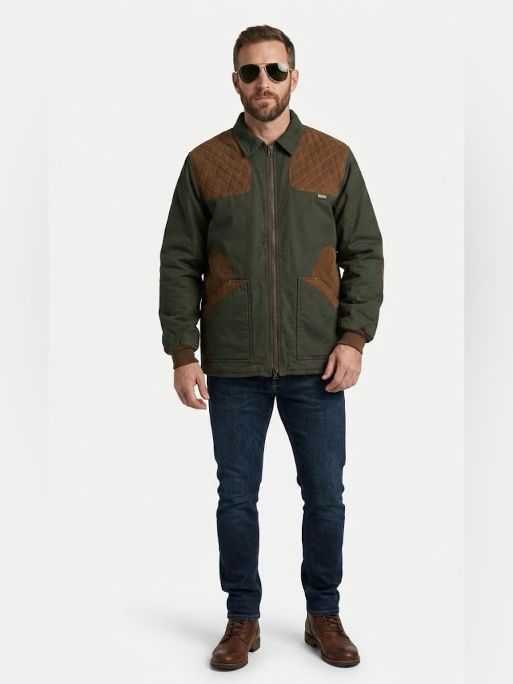 Remington Men's Olive Green and Brown Quilted-Panel Work Jacket